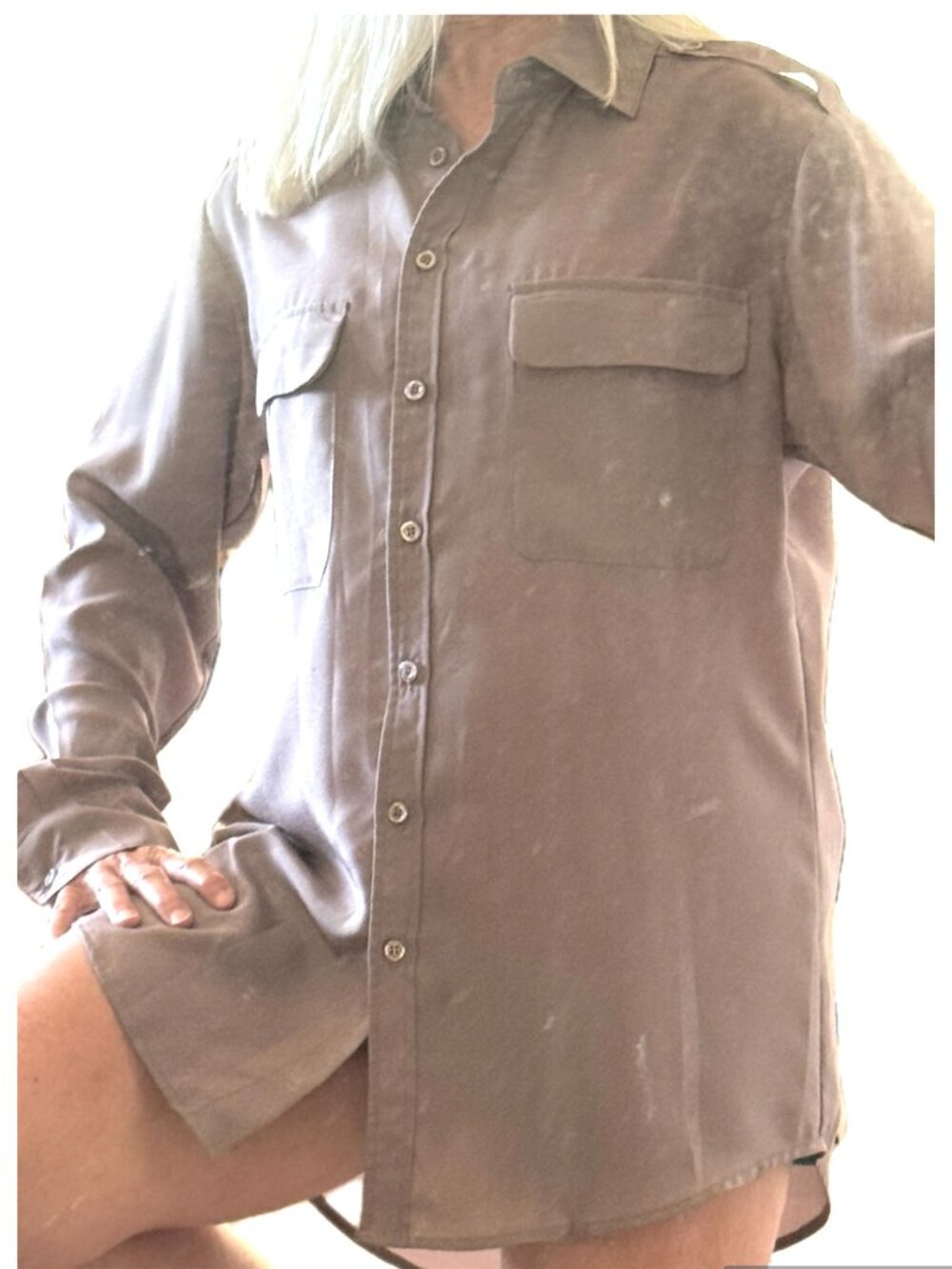 Eight Sixty Blouse Long Sleeve Button Down Taupe Sz M